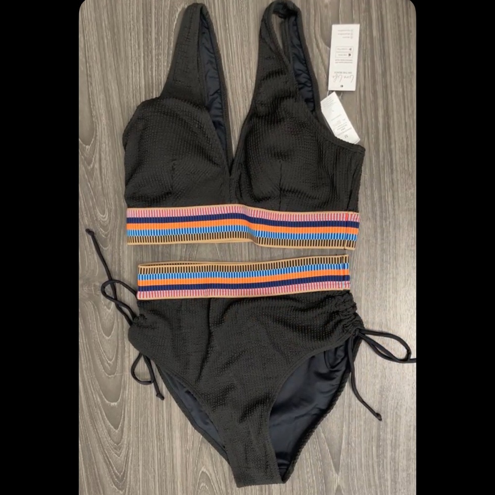 CUPSHE Two-piece Black Swimsuit with Colorful Stripes NWT